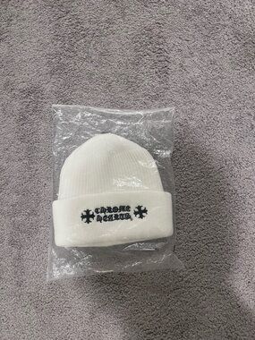 white chrome heart beanie